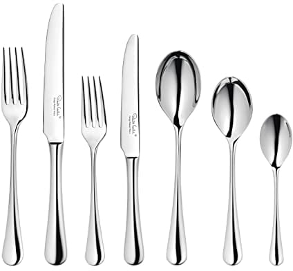 Robert Welch Radford Bright, 48 Piece Cutlery Set for 6 People - 6 Free Steak Knives. Made from Stainless Steel. Dishwasher Safe.