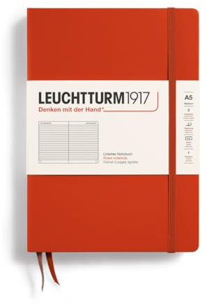 LEUCHTTURM1917 367252 Notizbuch Medium (A5), Hardcover, 251 nummerierte Seiten, Fox Red, liniert