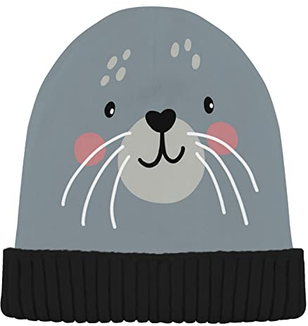 Naanle Seal Sea Dog Damen Beanie Mütze Stretch Slouchy Warm Knit Winter Mützen Skully Black Beanie Damen Ski Beanies Cap, Schwarz , M/L