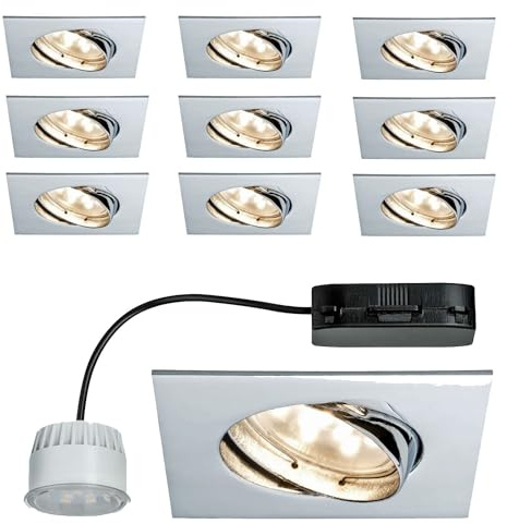 Paulmann 9x6,8W Einbauleuchte Set Coin Klar Eckig Schwenkbar LED 2700K 51mm Chrom/Alu Zink Silber Einbau Warmweiß