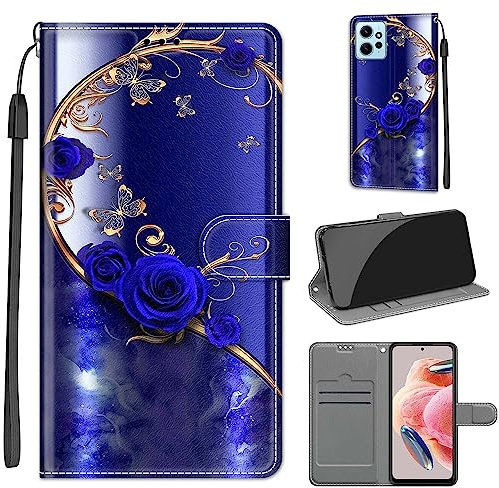 Tveinan Hülle für Xiaomi Redmi Note 12 4G Handyhülle, PU Leder Flip Case Klapphülle Klappbar Tasche Schutzhülle Stoßfest Cover mit Motiv Standfunktion für Redmi Note 12 4G Wallet Case - Blaue Rose