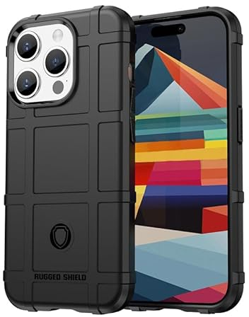 Nikaque Hülle für iPhone 15 Pro, Vollschutz Rugged Shield, Anti-Rutsch-Gitter-Textur, Luftkissen Militär Stoßfest, Weiche TPU Bumper Handyhülle Cover für iPhone 15 Pro, Schwarz