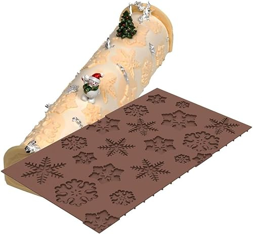 PATIFUN Tapis Relief Silicone Bûche de Noël Motif Flocons, Marron