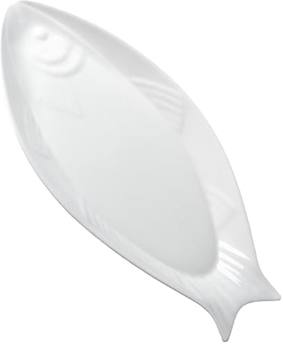 BESTonZON Ceramic Fish Platter Oval Fish Plate White Oval Steamed Fish Plate Food Serving Tray for Home Hotel Restaurant Fish Shaped Plate 13inch