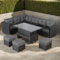Club Rattan Rattan Corner Sofa Set Rattan Garden Furniture Set Patio Corner Sofa Set with Rising Table and Washable Cushions (black, 9 seats)
