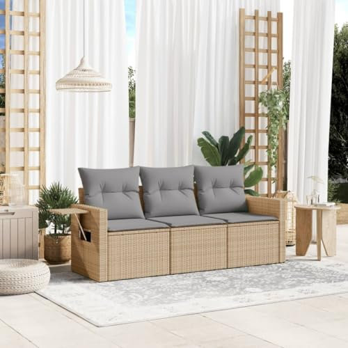 Festnight Balkon Sofa 3 Sitzer mit Stauraum Gartenlounge Klein Balkon Lounge Rattan Sofa Rattansofa Gartensofa Ecksofa Lounge Sofa Outdoor Balkonmöbel Gartenmöbel Ecklounge Sitzecke Balkon Klein