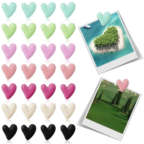 28Pcs Beautiful Fridge Magnets, Strong Holding Power Locker Refrigerator Magnets, Whiteboard Magnets for Kitchen Classroom, 7 Colors Heart Cute Magnets