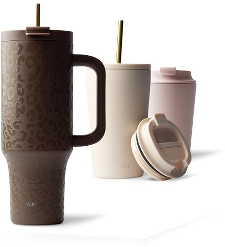 MAMEIDO Thermobecher mit Strohhalm & Henkel 1200ml, Trinkbecher mit Deckel und Strohhalm aus Edelstahl doppelwandig isoliert, auslaufsicher (Wild Allure, 1,2l)