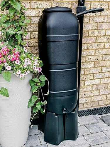 Bowers Bargains 100L Slimline Water Butt Set, Garden Rain Collection Tank with Stand and Downpipe Filler Kit, Black