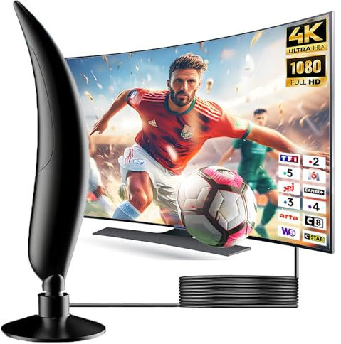 Leistungsstarke TV-Antenne für den Innenbereich, 2025, tragbar, TNT, leistungsstark, mit Magnetfuß, Empfang mit großer Reichweite & Koaxialkabel von 5 m, kompatibel mit Laptop 1080P 4 K Kanälen