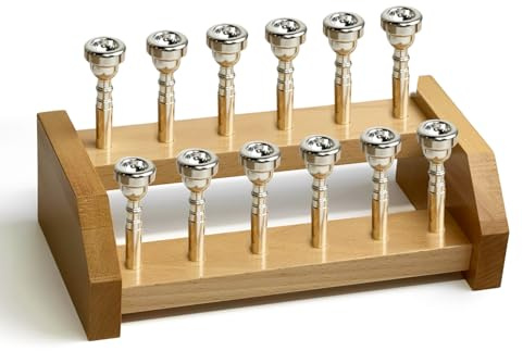 Falnvita Trumpet Mouthpiece Holder,12-Slot Wooden Stand, 2-Tier Display & Storage Rack, Keeps Trumpet Mouthpieces Safe, Tidy, and Easily Accessible (12 Holes)