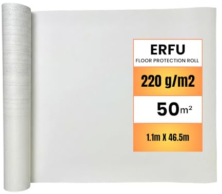 ERFU Bodenschutz, 6 Schichten, 50 m² (1,10 m x 46,6 m) – PE-Folie, doppelseitig, wasserdicht, 220 g/m², strapazierfähige Rolle für Arbeiten und Malerarbeiten