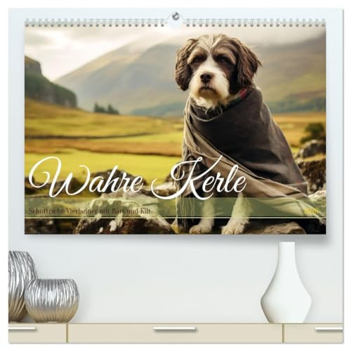 Wahre Kerle (hochwertiger Premium Wandkalender 2026 DIN A2 quer), Kunstdruck in Hochglanz: Schottische Vierbeiner mit Bart und Kilt (CALVENDO Tiere)