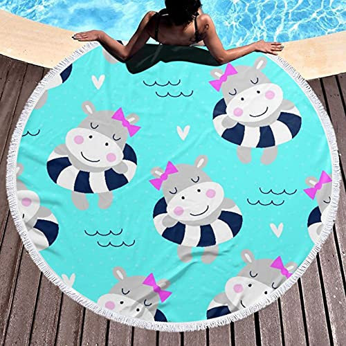 Toalla de playa redonda de gran tamaño, color azul vaca, con borlas, suave, absorbente, de secado rápido, manta de playa, alfombra de yoga para baño, piscina, playa, picnic, 59 pulgadas