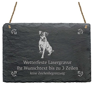 Schiefertafel « JACK RUSSEL TERRIER » IHR TEXT + MOTIV - 22 x 16 cm - Schild mit Hund Jack Russel Terrier
