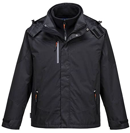 Portwest S553 Radial Jacke Verschweißte Nähte Langarm Wasserdicht Winddicht | Schwarz, S, EN 343 Klasse 3:2, Abriebfestes Oxford-Polyester, Texpel Splash, Verstaubare Kapuze, Verdeckte Handytasche