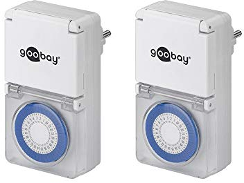 Goobay 55547 Analoge Zeitschaltuhr Aussen – IP44 – 30 Minuten Takt - Schutzklappe – für Outdoorbereich geeignet - Spritzwasserschutz - 2er Set