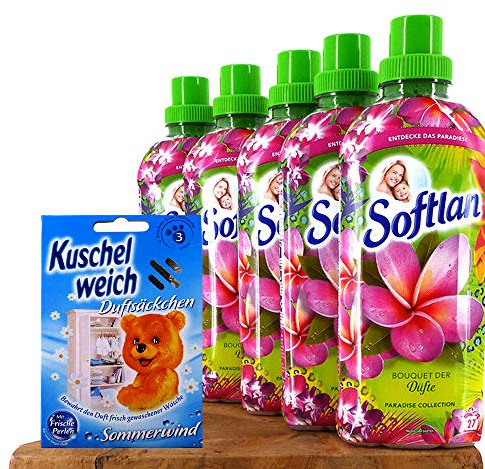 8tlg. STUDIO.MUNET Set: 6x650ml Softlan Ultra Weichspüler Bouquet der Düfte Paradise Collection 24|7 186 WL | Kuschelweich Box Wilde Vanille | Mini-Bag von STUDIO.MUNET