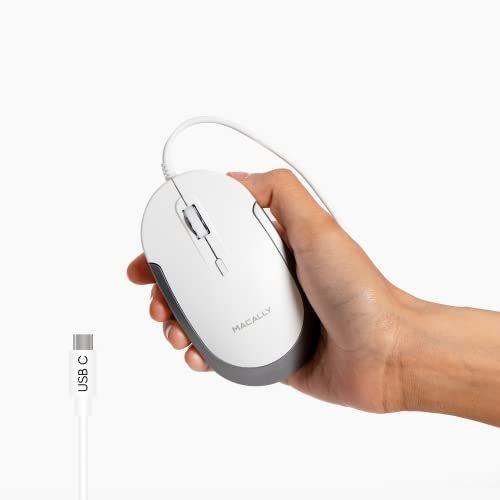 Macally Wired USB C Mouse for Mac & Windows - 3 Button & Scroll Wheel USB Type C Mouse - Comfortable Ambidextrous Design - Compact Wired Mouse with Optical Sensor & DPI Switch 800/1200/1600/2400