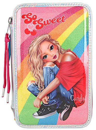 Depesche 11049 TOPModel - Gefüllte 3-fach Federtasche im Cherry Bomb Holo Design, pinke Federmappe ca. 7,5 x 13 x 20 cm groß, mit Filz- und Buntstiften, Lineal, Schere, Kleber, uvm.