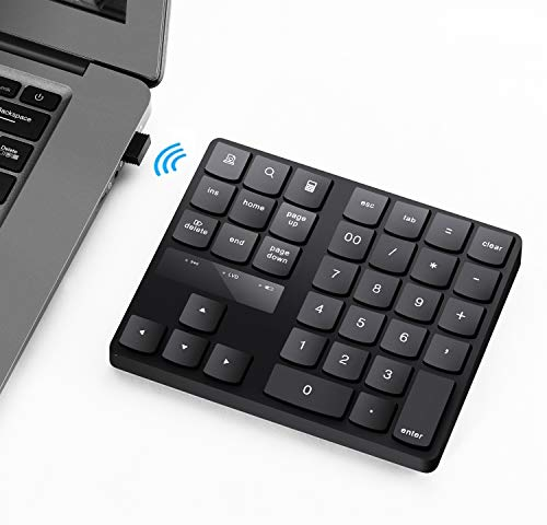 Attoe 35-Key Portable USB Wireless Numeric Keypad, Rechargeable, Ultra-Silent, External Numeric Pad for MacBook/MacBook Pro/Air and Windows Laptop (Black)