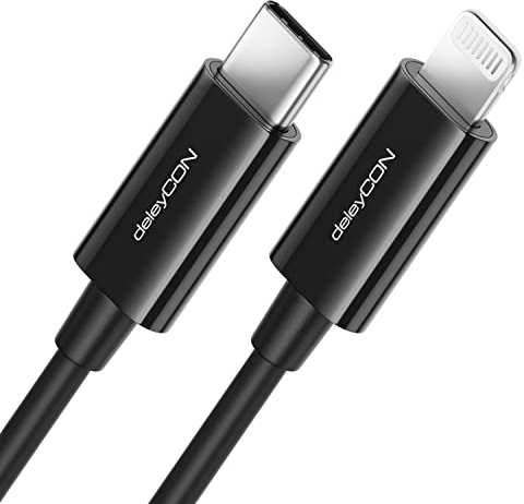 deleyCON 2m USB-C auf Lightning 8 Pin Ladekabel Datenkabel Ultra Schnellladekabel MFi Zertifiziert für Apple iPhone 14 13 12 11 Pro Max Mini Power Delivery - Schwarz