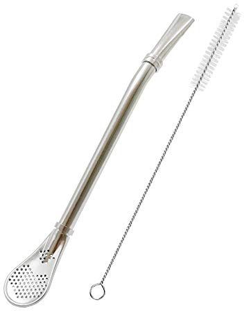 Cuchara de paja de acero inoxidable con filtro, Yerba Mate Bombilla, colador de té de mango largo, para beber té de hojas sueltas, sopa, bebidas y café agitador con cepillo de limpieza (1 unidad).