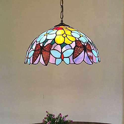 Küchen Pendelleuchte Tiffany E27 Esszimmer Hängelampe Retro Antik Pendellampe Küchenlampen Retro Pendellampe Wohnzimmerlampe Hängeleuchte Schlafzimmer Loft Cafe Bar Glasmalerei Lampenschirm (40cm)