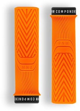 PNW Components Loam MTB Bike Grips - Lock-On Mountain Bike Handlebar Grips - 25A Tacky Rubber - Ergonomic Trail & Enduro Grip - 34mm (XL) - Safety Orange