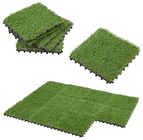 Set de 11 Baldosas de Césped Artificial para Terraza Balcón 11 Azulejos de Césped de Plástico Extensibles Montaje Fácil Anti-UV aprox. 1m² 30 x 30 cm Verde
