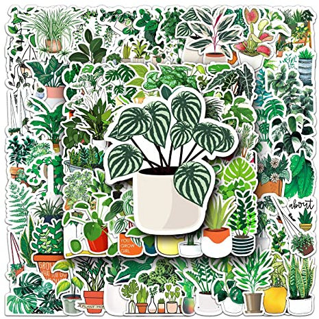 LYunMu 100pcs Green Botanical Plant Stickers for Laptop, Computer, Phone Case, Water Bottle, Skateboard, Scrapbook (Green, Waterproof, Matte, Reusable, Round, Outdoor, All Seasons)