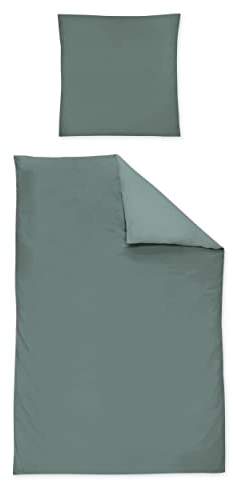 Irisette Mako-Satin Uni Bettwäsche Set Uni Paris 8000 grün 155 x 200 cm + 1 x Kissenbezug 80 x 80 cm