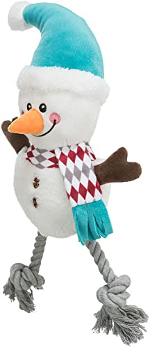 Trixie Christmas Plush Dog Toys with Rope and Squeaker (Snowman 41cm)