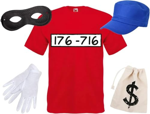 Alsino Panzerknacker T-Shirt inkl. Zubehör Geldbeutel Banditen Maske Räuber Gruppenkostüm für JGA, Karneval, (XL)