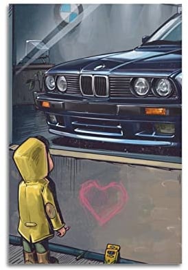 Vintage BMW 3er-Serie E30 Poster, Dekoratives Gemälde auf Leinwand, Wandposter und Kunstbild für modernes Familien-Schlafzimmer, 40 x 60 cm