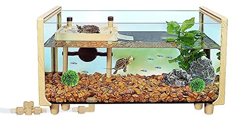 Aquarium de tortues de tortue de réservoir de verre avec plate-forme flottante, terrarium de reptiles anti-évasion, facile à nettoyer et à changer d’eau, enclos pour bébés tortues Écrevisses crabe (M)