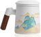 Hanbosym Keramik Teetasse mit Teesieb und Deckel, Teebecher für den täglichen und Bürogebrauch, handbemalt mit Holzgriff, Geschenkverpackung für Familie und Freunde, 400ML (Weiß)