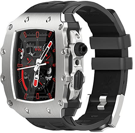 KANUZ Kit de modificación Correa de Goma para Apple Watch 8 7 6 5 4 SE Correa Caja de Metal con película templada para Iwatch Series 44/45mm Correa de Reloj (Color : H, Size : 45MM For 8/7)