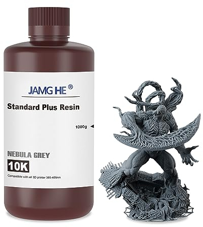 3D Printer Resin, JAMG HE 10K Standard Plus Resin for LCD DLP SLA 405nm High Precision & Low Shrinkage 3D Printing Standard UV Photopolymer Resin for 2K/4K/6K/8K/12K LCD Printers (Dark Gray)