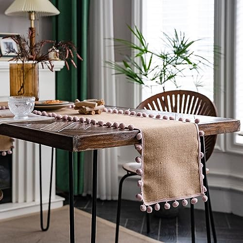 BESTORI Tischläufer Leinen Tischläufer Sackleinen Rustikal Vintage Tischläufer Rechteckige für Drinnen Party Urlaub Dekoration Rosa, 30 x 240 cm