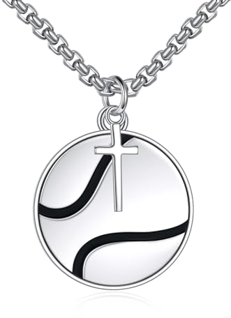 YFN Tennis Halskette Sterling Silber Niemals Aufgeben Anhänger Kreuz schmuck Tennis Softball Liebhaber Geschenke für Damen Herren Mädchen Jungen Tennisspieler