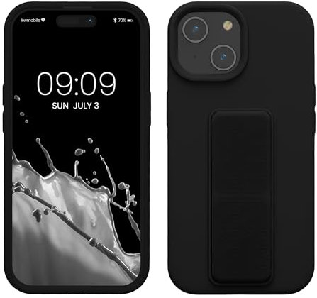 kwmobile Handyhülle kompatibel mit iPhone 15 - Hülle mit Fingerhalter und Standfunktion - Silikon Case Handy Cover in Schwarz