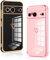 Vauki 2 Pièces Coque pour Google Pixel 8 5G, Silicone TPU Antichoc Housse, Étui avec Motif Coeur et Bordure Dorée pour Google Pixel 8, Noir et Rose