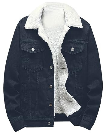 EMATOP Jeansjacke Herren Winter Denim Jacke Warme Gefütterte Cordjacke Mode Revers Jeans Jacken mit Fell Mantel Casual Einfarbig Winterjacke Vintage Cargo Übergangsjacke Winddicht Wintermantel