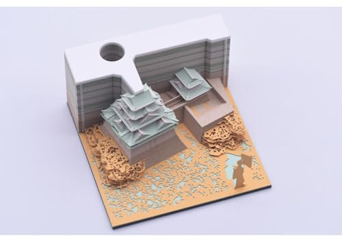 WABMJGW 3D-Notizblock, Zeitstück, Notizen, kreativer Schreibtischkalender, Japanisches Gebäude, Kunst zum Abreißen, Postnotizen, Papier, Schnitzkunst, 3D-Kalender, Basteln, Zuhause, 9 x 9 x 5,5 cm,D
