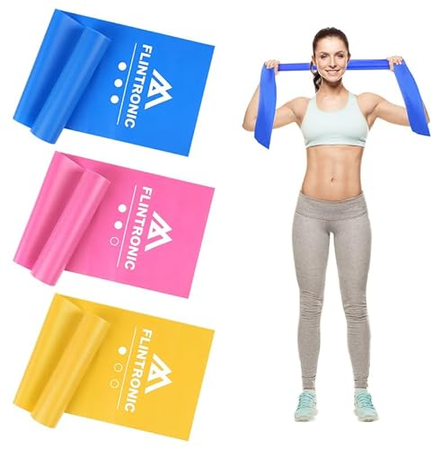 Flintronic 3 pièces Bande Elastique Musculation, 1.5M Bande Élastique Fitness en TPE, Bandes élastiques avec 3 Niveaux de résistance, Bande de Resistance pour Yoga, Pilates, tonification, Musculation