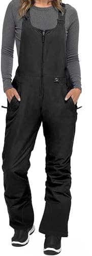 Fylovery Ski-Latzhose für Damen, wasserdicht, isoliert, Thermo-Schnee-Overall, verstellbarer Riemen, Strampler, Outdoor-Overall, Snowboardhose, A-schwarz, 38