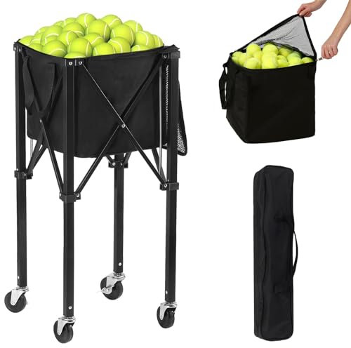 Coolcapis Tennisball Hoppers Abnehmbarer Korb mit Radschlössern für Tennistrainer und -spieler, Schulen und Clubs, Tennisplatzausrüstung/Zubehör (160 Bälle Kapazität)