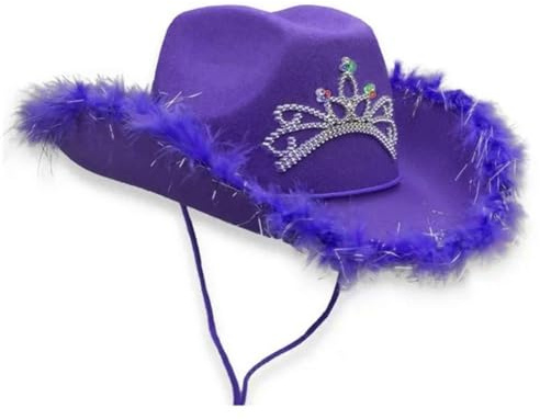 CASNO Cowgirl-Hut für Hochzeit, Party, Braut, breite Krempe, Teenager, Rollenspiel, Cowboyhut, Mode, Musik, Festival, Hut, Strass-Krone, Lila Haar Silber C, 1-2
