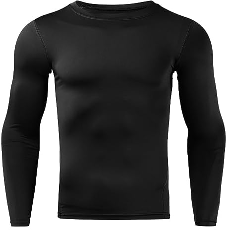 QWUVEDS MensSports Tights Langarm Elastisch Schnell trocknend Basketball Training Base Coat Laufen Fitness Jacke Kompressionsshirt Kurz Herren (Black, XXL)